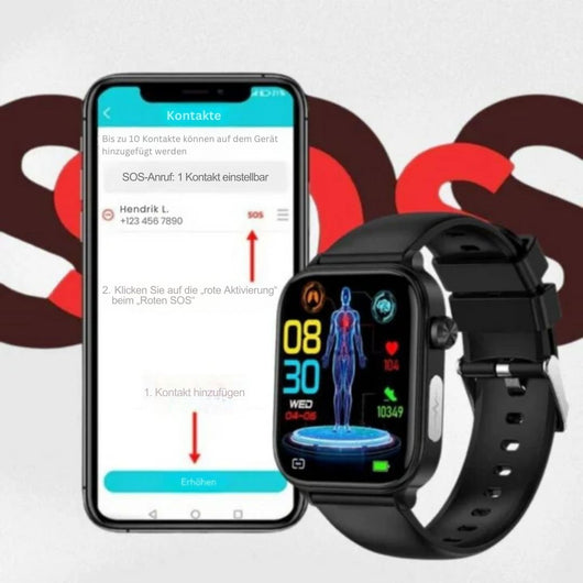 GlucoCare SOS – Smartwatch zur Unterstützung bei Schmerzen mit SOS & Sturzerkennung (2026)