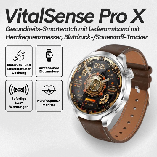 VitalSense Pro X - Gesundheits-Smartwatch mit Lederarmband (2026)