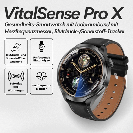 VitalSense Pro X - Gesundheits-Smartwatch mit Lederarmband (2026)