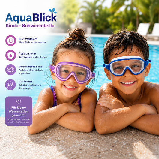 AquaBlick Kinder-Schwimmbrille | Beschlagfrei · Auslaufsicher · Kein Haareziehen