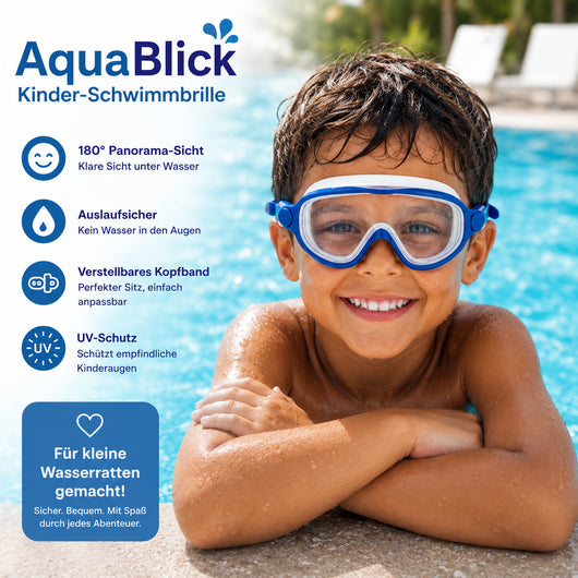 AquaBlick Kinder-Schwimmbrille | Beschlagfrei · Auslaufsicher · Kein Haareziehen